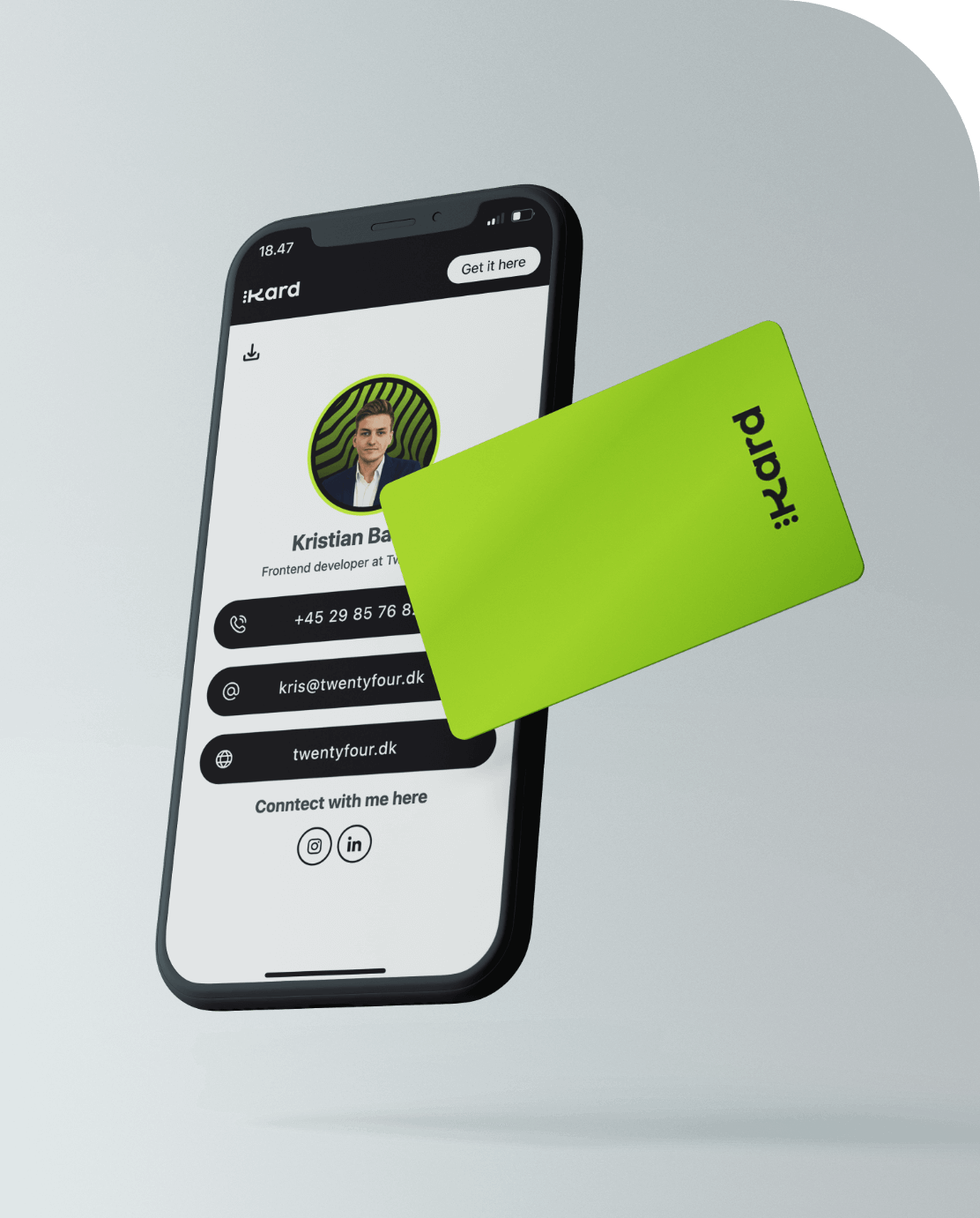 Kard hold agains a phone activating onlince visitcard